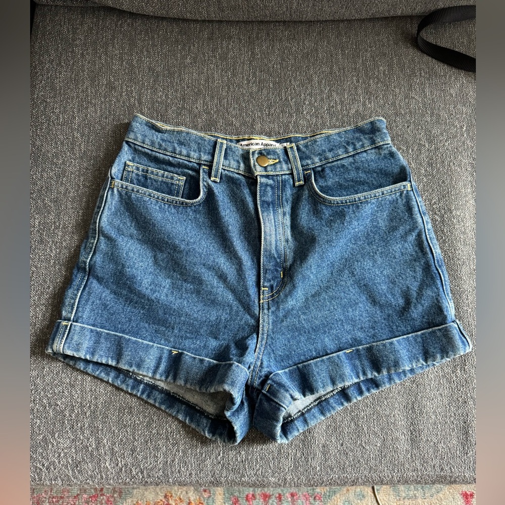 American Apparel Rigid Denim cuffed high rise shorts - size 28